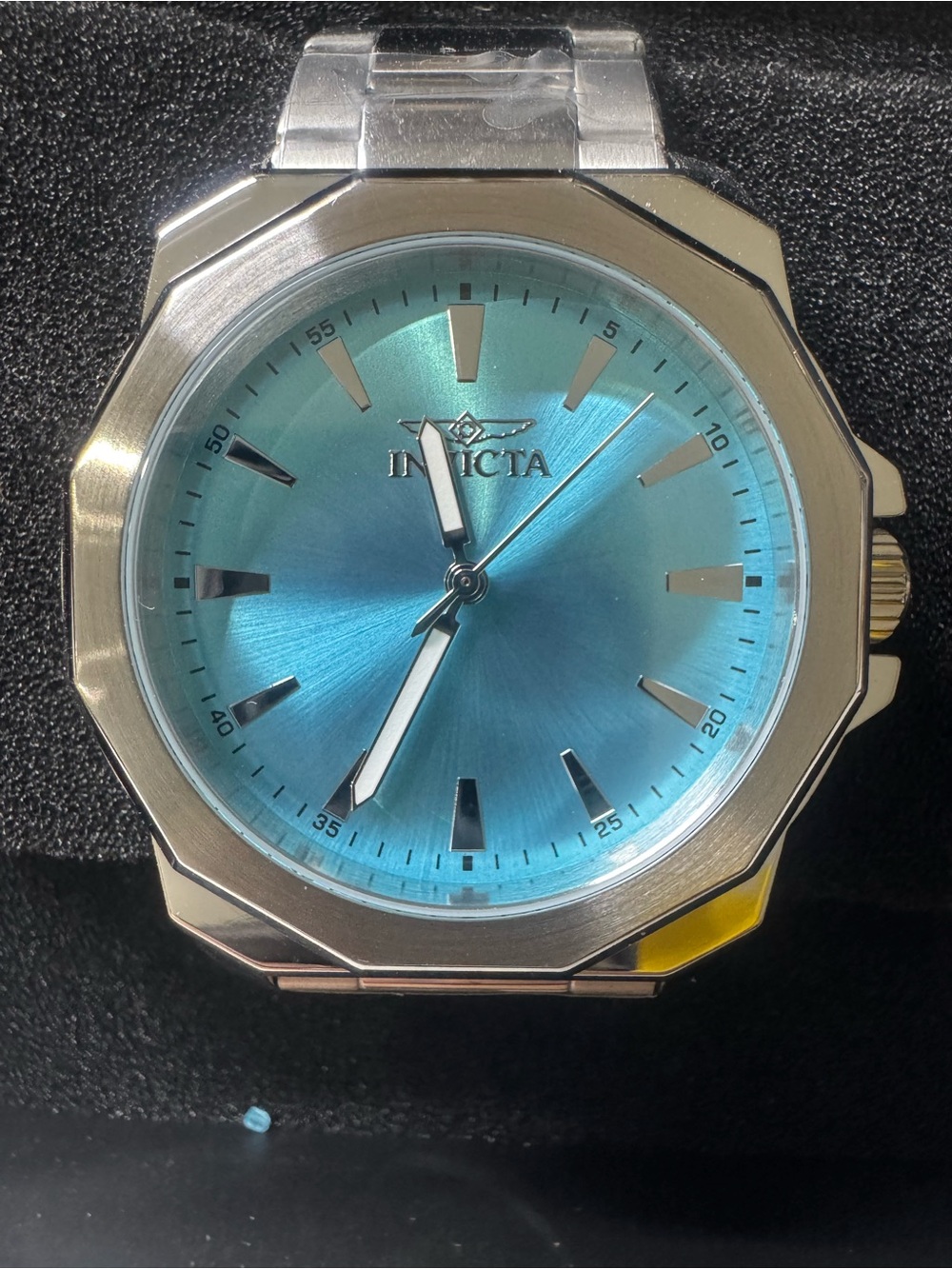 #163 Invicta Silver Case Watch with Turquoise Blue Dial